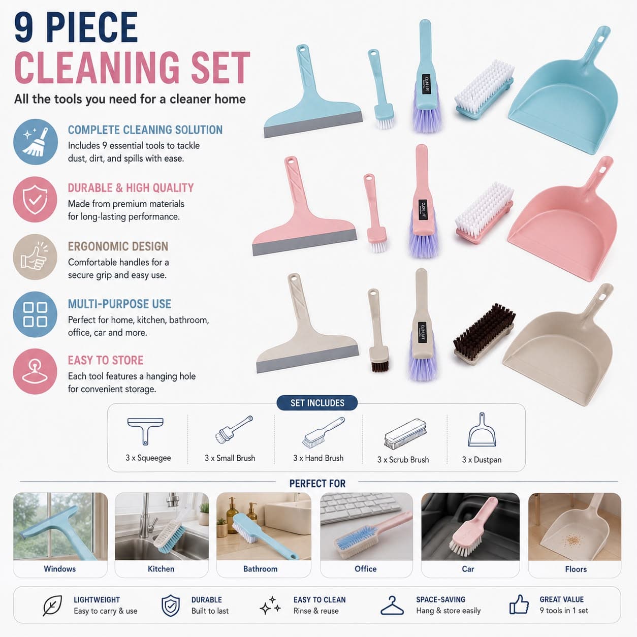 Multi-Color Cleaning Brush Set