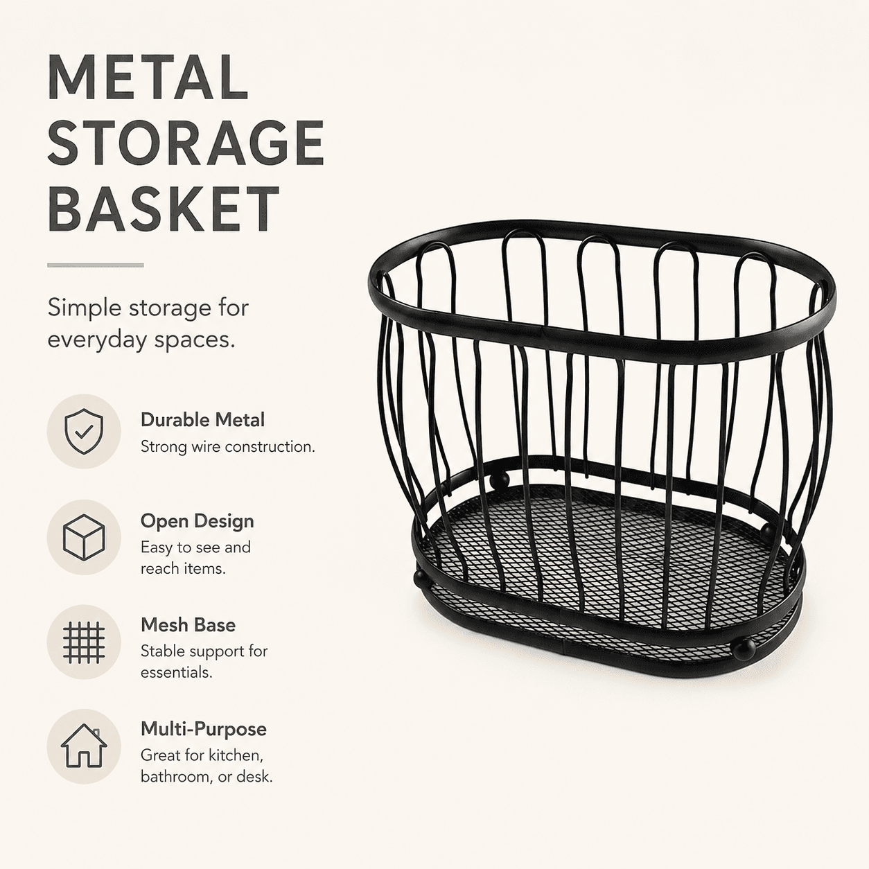 Black Multi-Purpose Metal Storage Basket 7