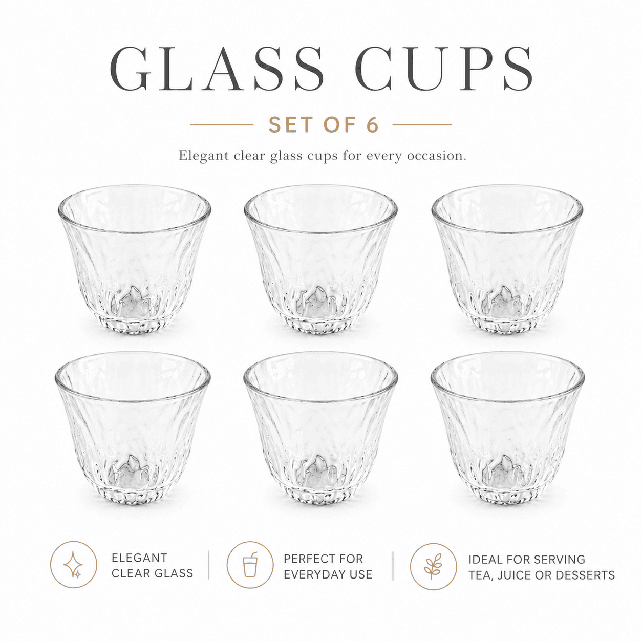 Decorated Glass Coffee Cups Set – 6PCS