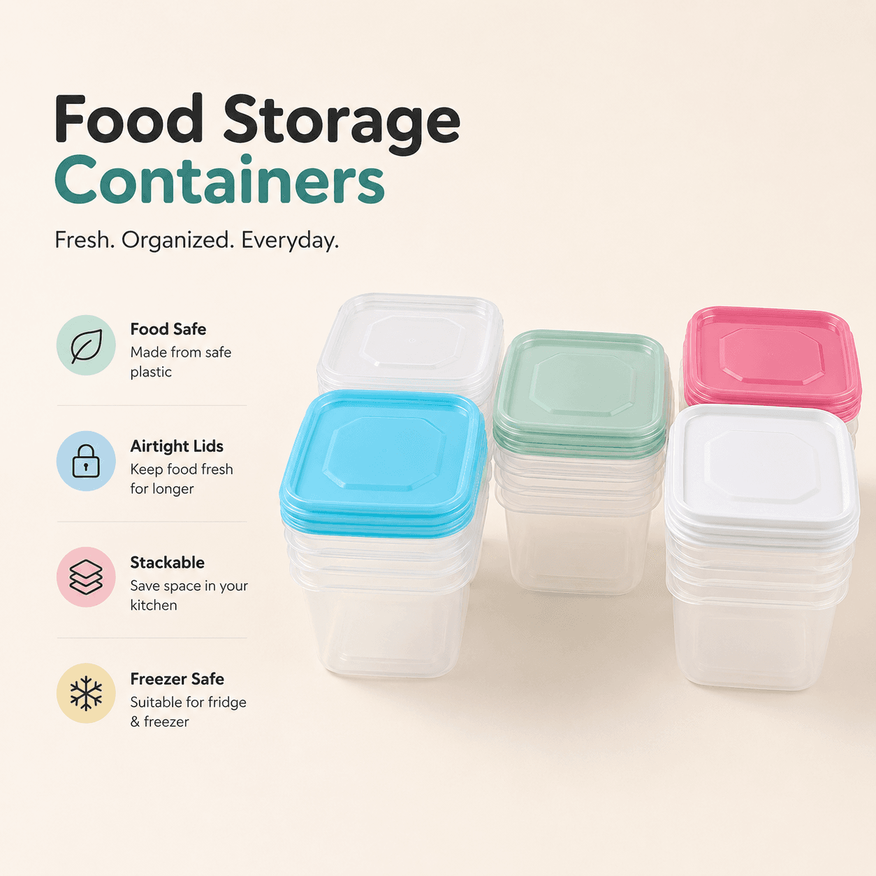 Square Food Storage Container Set - 4 Pieces 11