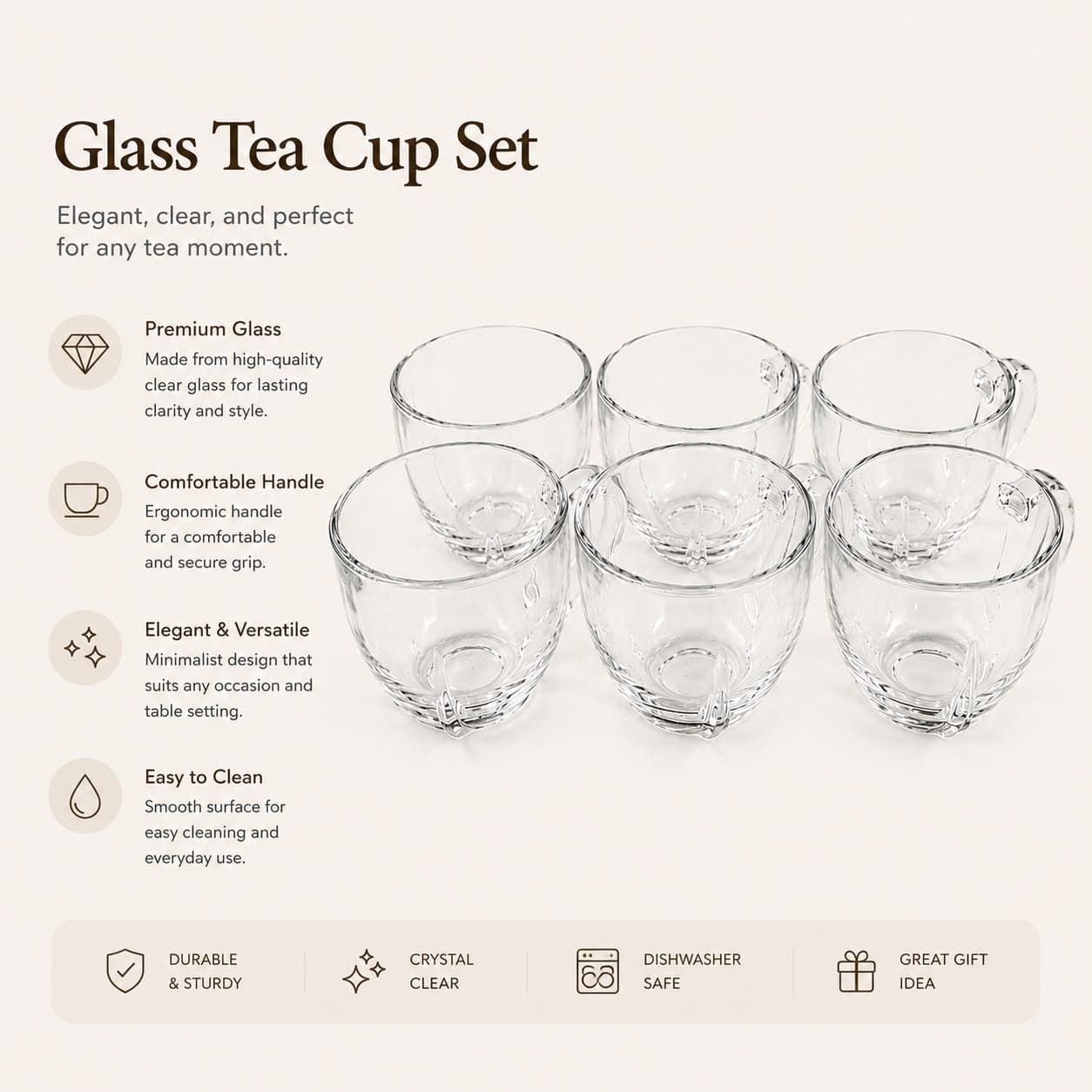 Clear Glass Tea & Coffee Cup with Handle – 175ML 9