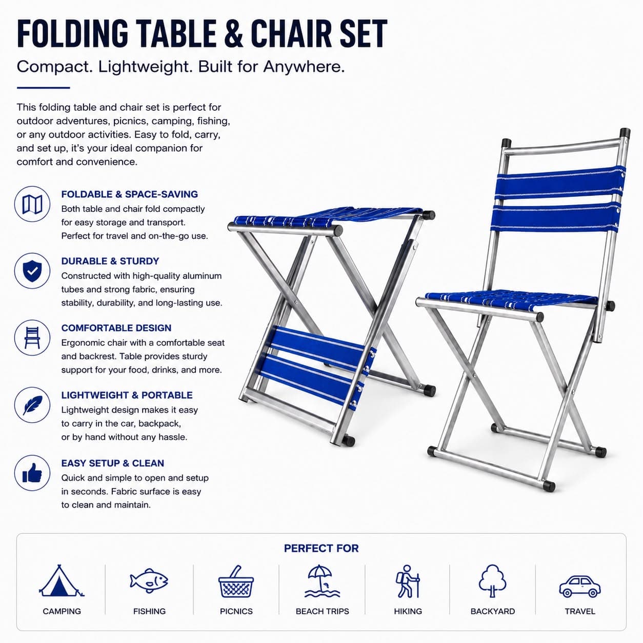Foldable Camping Chair with Lightweight Fabric Strips Design and Backrest 8