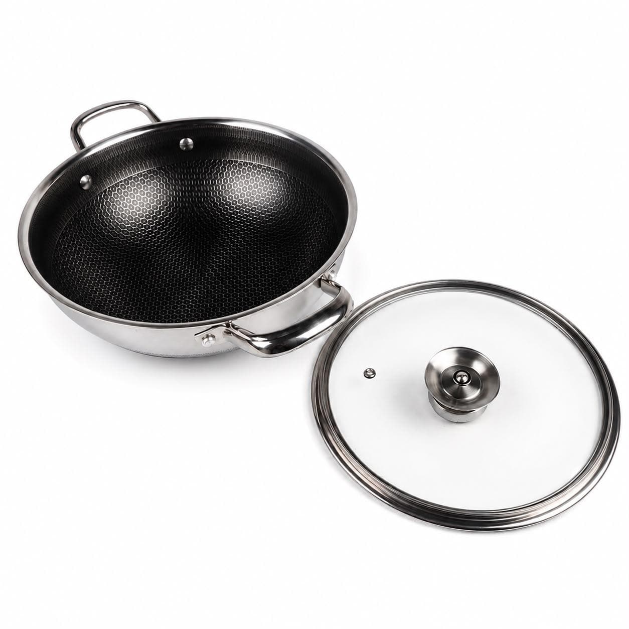 Stainless steel pan with side handles and lid, size 26 × 8 cm, suitable for everyday cooking. 5