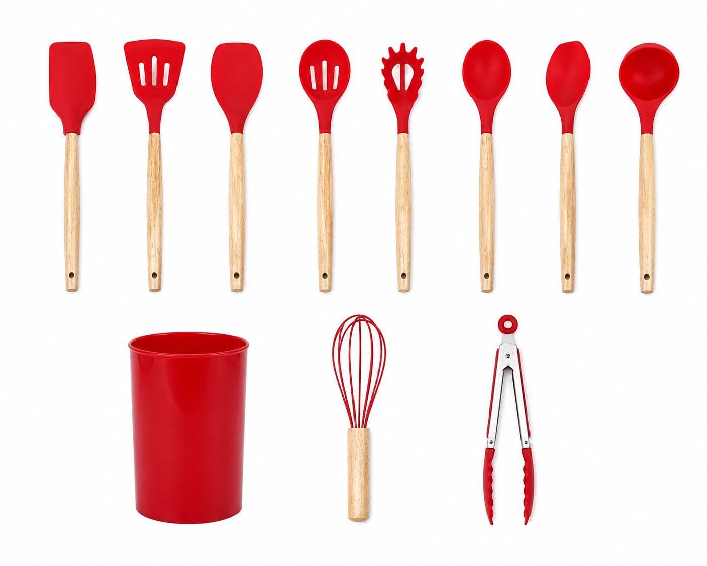 Silicone Kitchen Tools Set with Wooden Handles - 11 Pcs with Holder 5