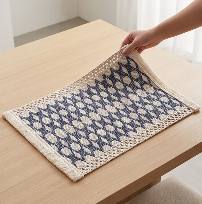 Rectangular Cotton & Linen Placemat with Bohemian Design and Tassels Size 30×45 cm

