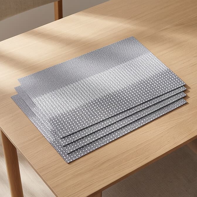 Rectangular Woven Placemat with Geometric Pattern in Gray to Protect the Table Set of 4 Pieces – Size 30×45 cm

