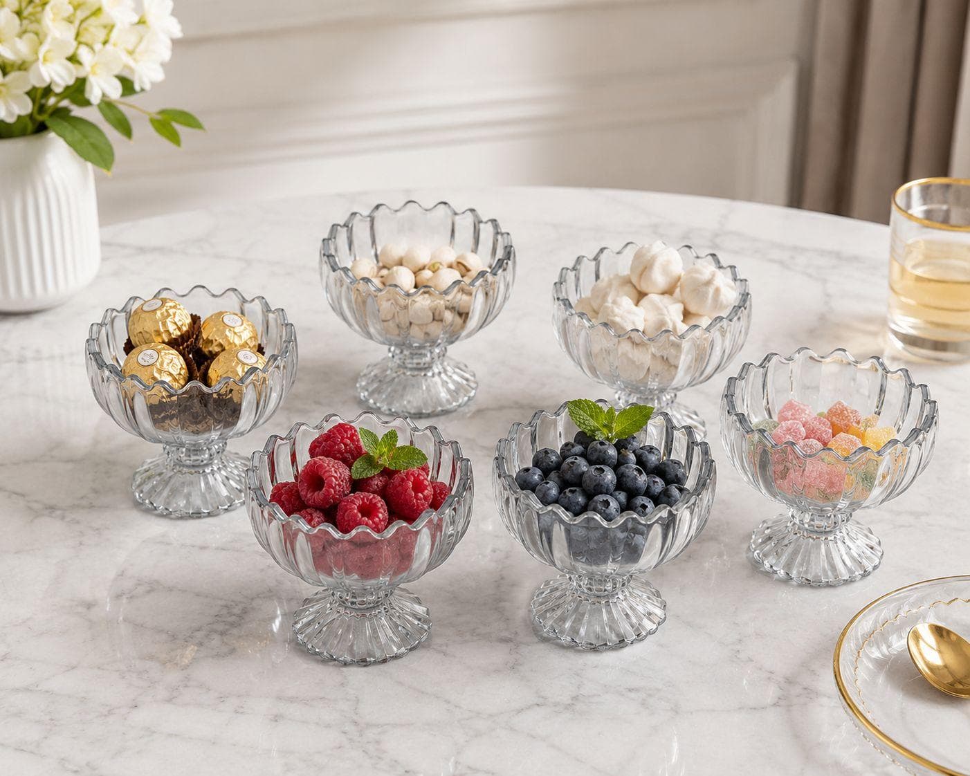 Luxury Glass Serving Cup with Pedestal Base - Gray - Set of 6 for Desserts & Ice Cream
