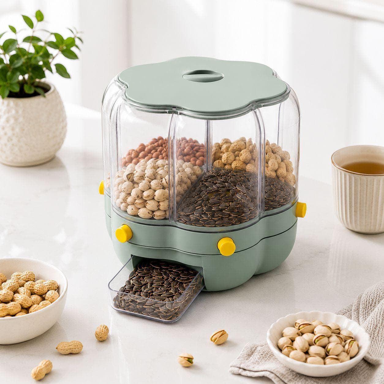 Rotating Grain and Cereal Container with Multiple Compartments – Size 27 cm

