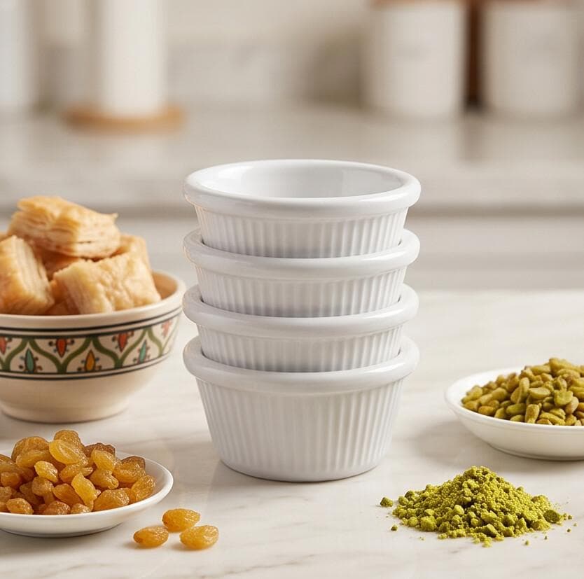 Melamine Small Round Serving Bowl, Ribbed Pattern for Sauces and Dips, Set of 4