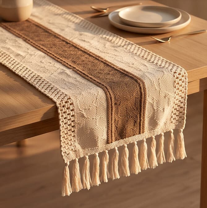 Cotton & Linen Table Runner with Brown Center Stripe Size 30×150 cm
 2