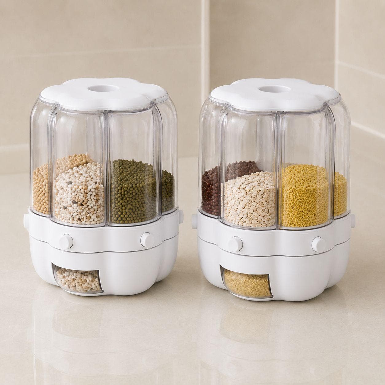 Rotating Multi-Compartment Grain and Spice Container