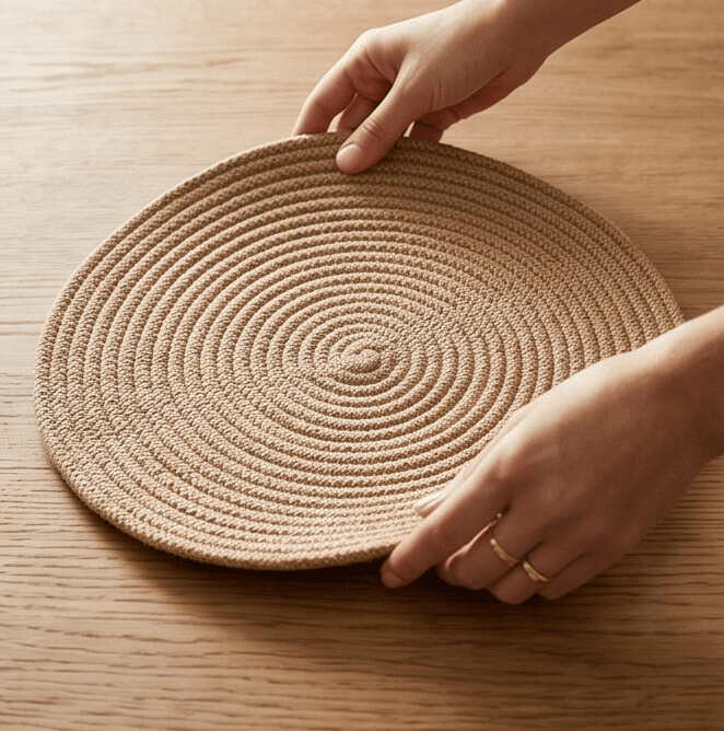 Round Wicker Placemat with Spiral Design in Beige to Protect the Table Set of 2 Pieces – Size 38 cm


