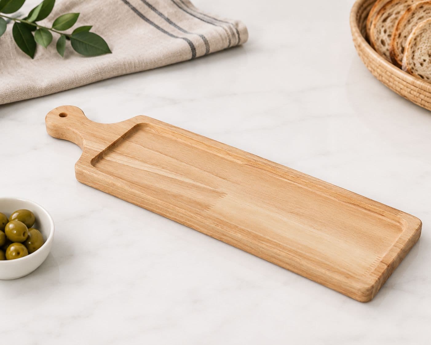 Rectangular Wooden Pizza Board with Handle - 51 cm
