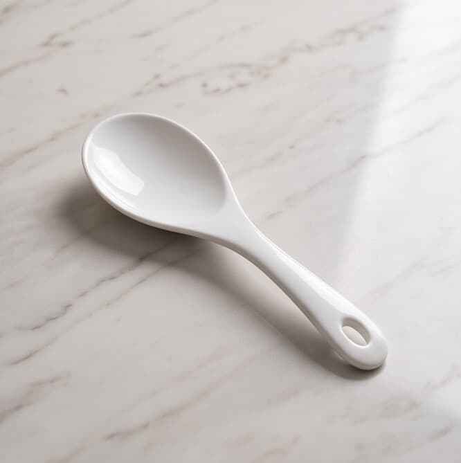 Luxury Large White Melamine Serving Spoon with Long Handle and Hanging Hole – Size 23×7.5 cm

