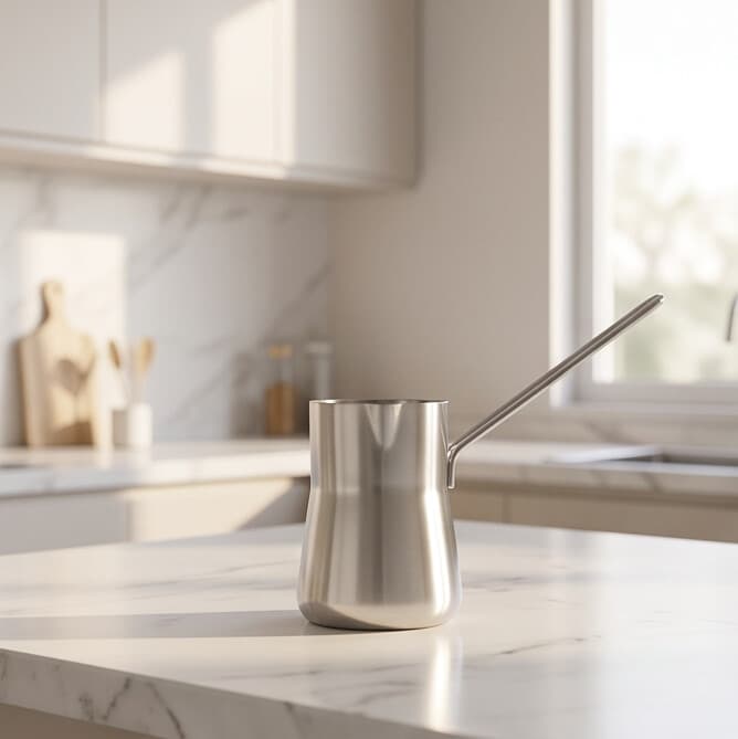 Silver Stainless Steel Coffee Pot with Long Handle