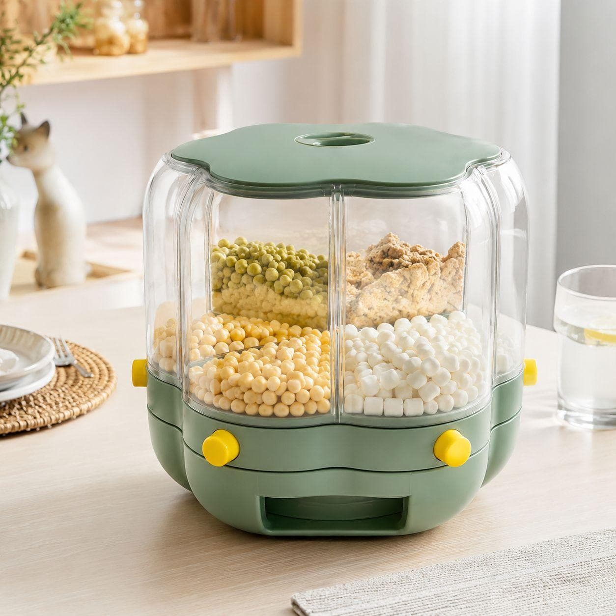 Rotating Grain and Cereal Container with Multiple Compartments – Size 27 cm

 2