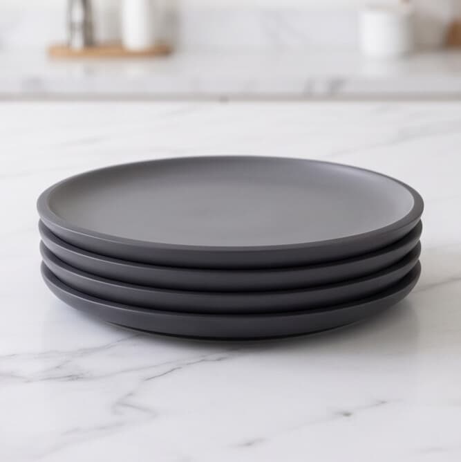 Luxury Round Matte Gray Melamine Serving Plate Set of 4 Pieces – Size 18×18×2 cm


