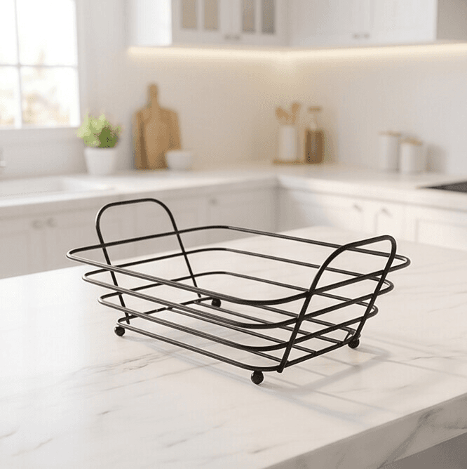 Rectangular Bread Serving Basket with Metal Base Size 30×19×7 cm
