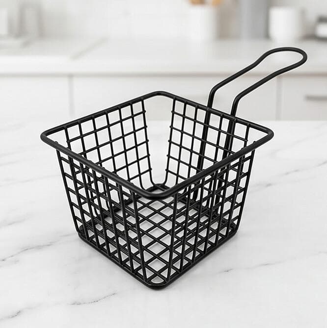 Mesh Metal Fry Basket with Side Handle for Draining Food – 18×10×8 CM - Black 1