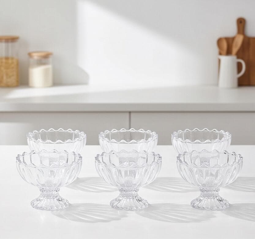 Glass Serving Plate Set with Pedestal Base - Floral Design - 6 Pieces - 120 ml 3