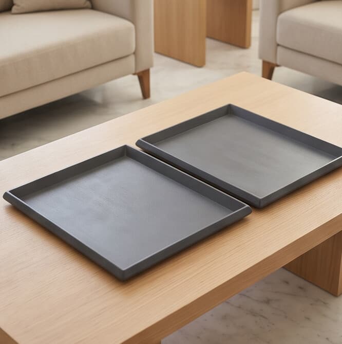 Luxury Rectangular Melamine Serving Tray  Set of 2 Pieces in Gray 