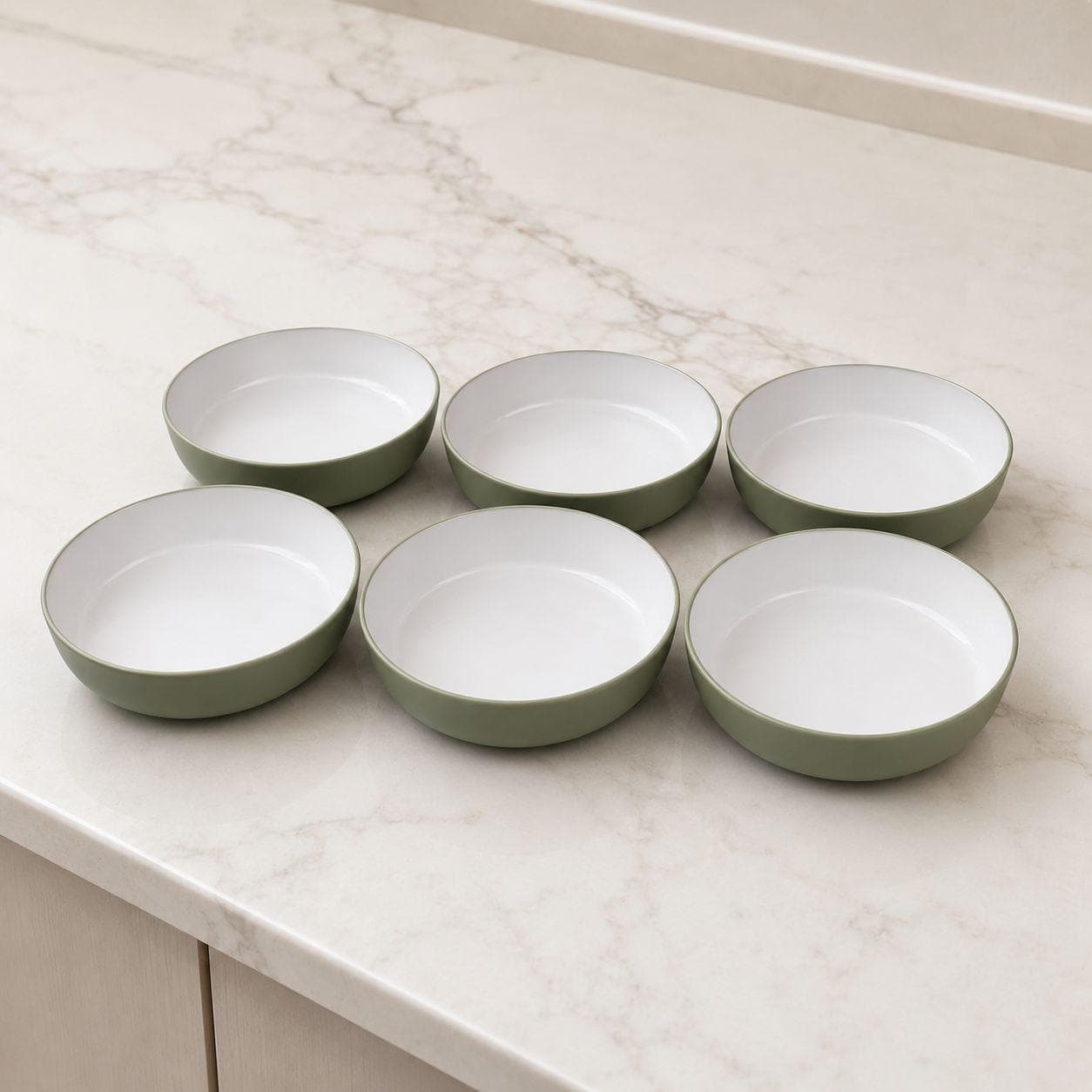 Luxury Deep Round Ceramic Serving Bowl with White Interior and Pistachio Green Exterior Set of 6 Pieces – Size 20×5 cm

 2