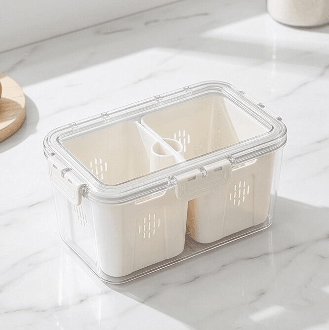 Clear 2-Compartment Food Storage Container with Drain Tray