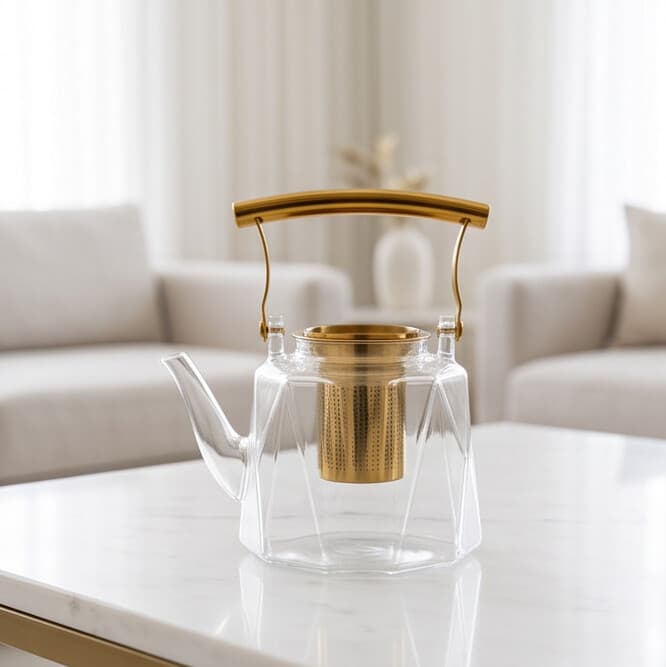 Luxury Diamond Glass Teapot with Golden Handle – 1500ML