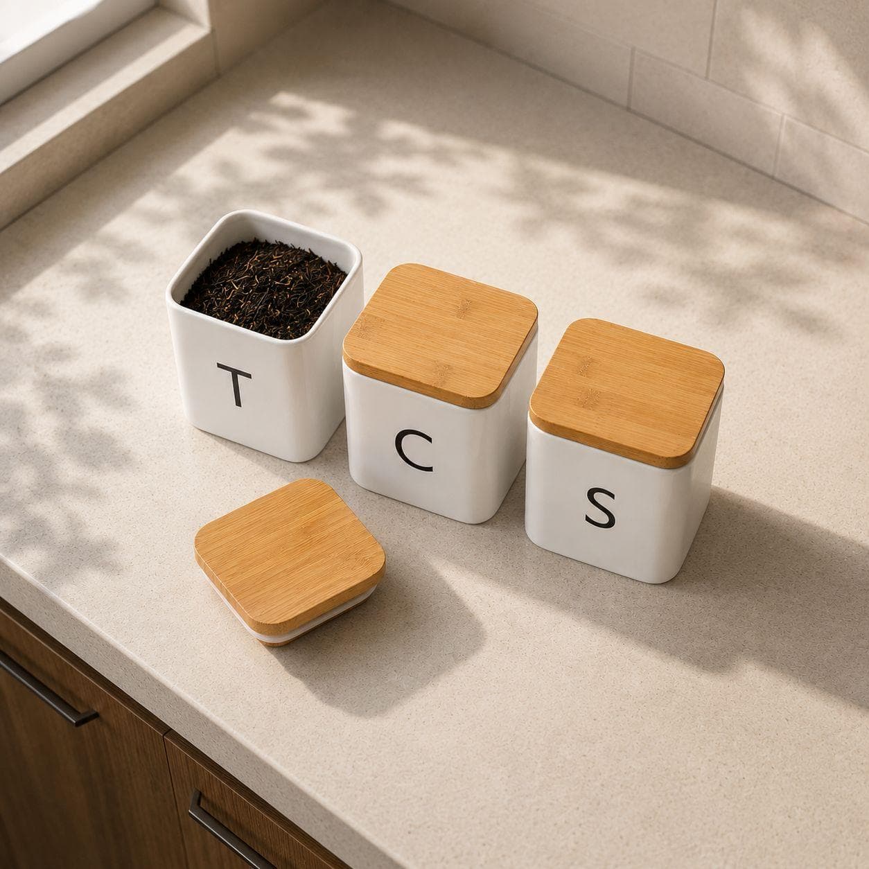 Airtight Storage Container Set with Wooden Lids - 3 Pieces - White 6