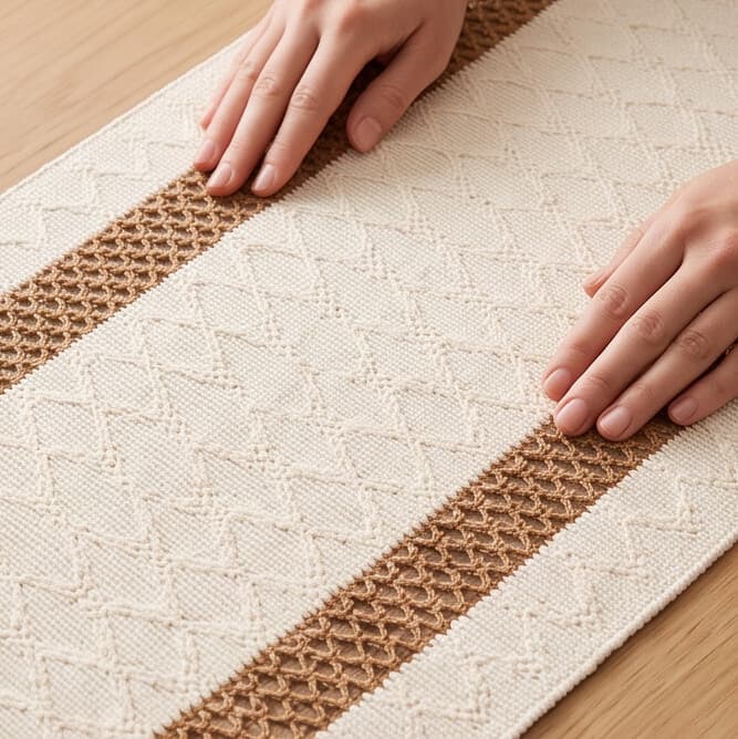 Cotton & Linen Table Runner with Woven Pattern and Tassels Size 30×150 cm
 2