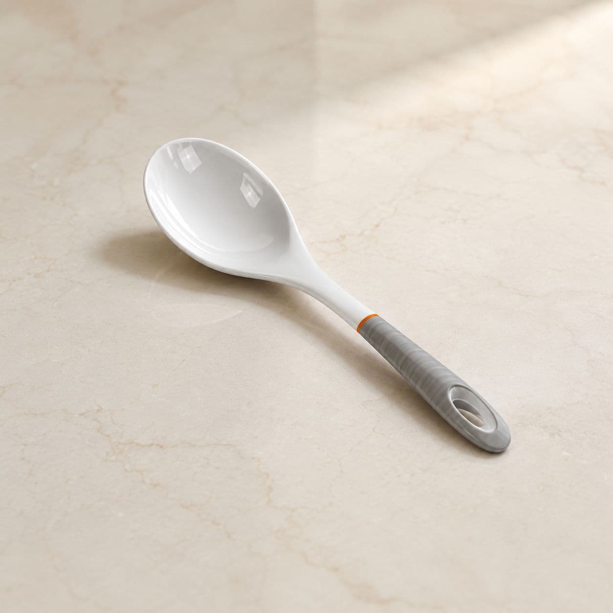 Luxury Large Pure White Melamine Serving Spoon with Gray Edge on Handle – Size 23×7.5 cm

