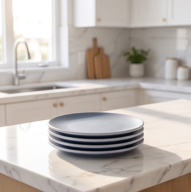Round Melamine Serving Plate Set of 4 - Matte Blue - 25.7cm 2
