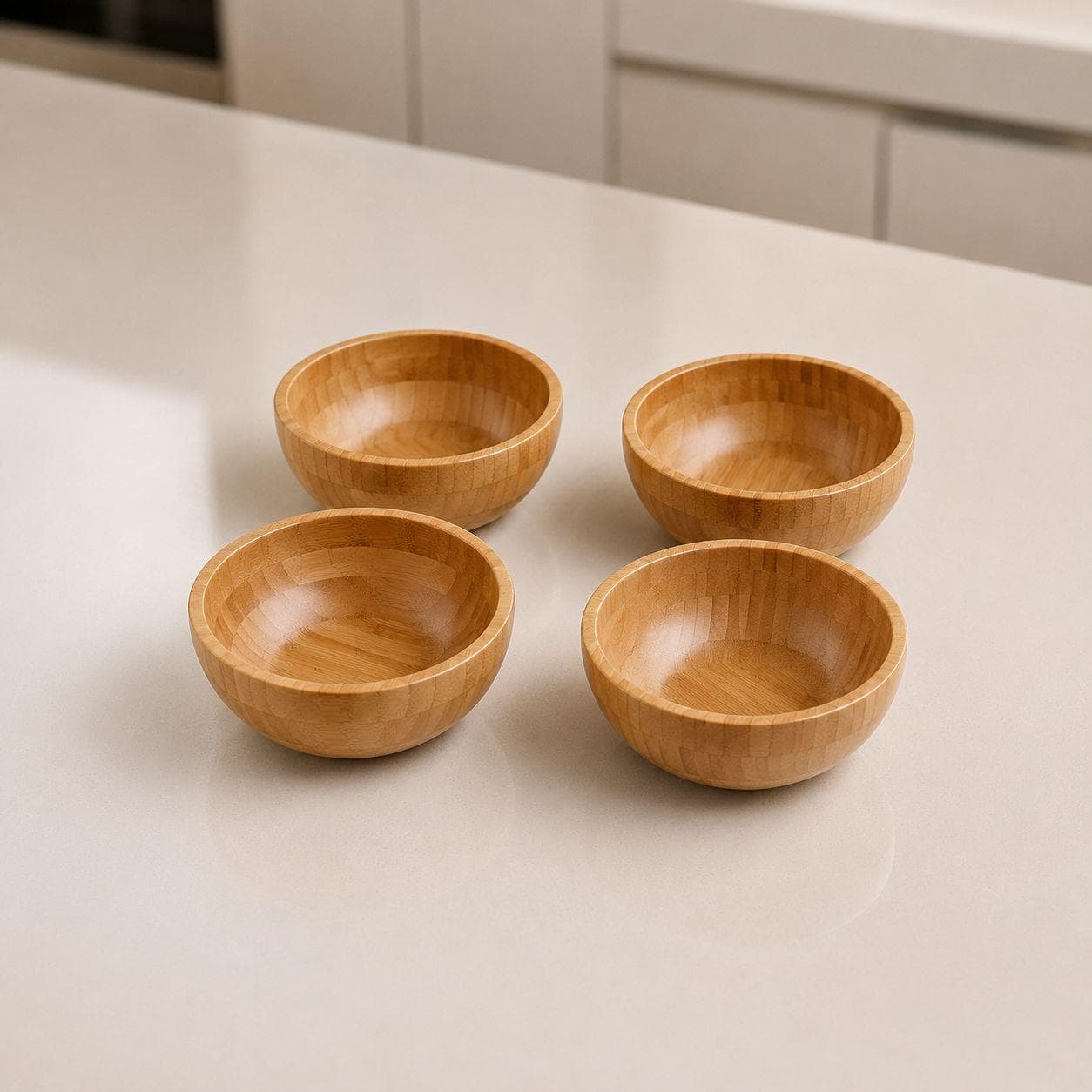 Luxury Natural Bamboo Round Serving Bowl Set of 4 Pieces for Salads and Fruits – Size 20×8.5 cm
