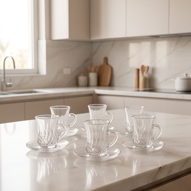 Turkish Glass Tea Cups with Saucers Set – 100ML