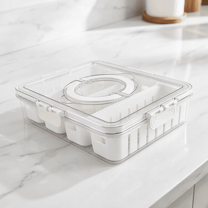 Multi-Compartment Fruit and Snack Storage Box with Handle