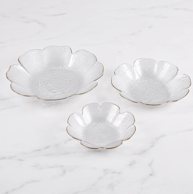 Luxury Leaf Design Glass Serving Plate Set with Gold Rim – 3PCS