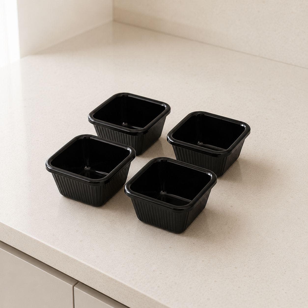 Luxury Small Square Black Melamine Serving Plate for Sauces, Appetizers, and Light Snacks in an Organized Way – Size 7×7×4 cm

 7