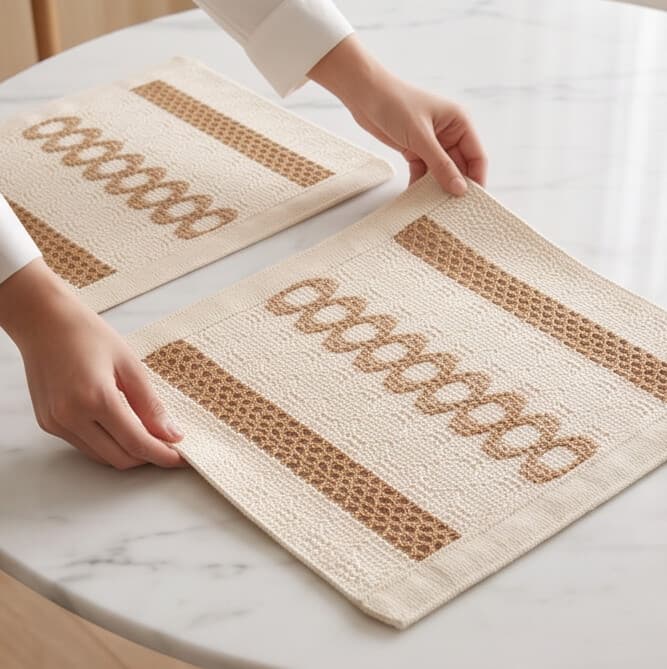 Rectangular Cotton Placemat with Embroidered Lace Trim Size 30×45 cm Set of 2 Pieces
 3
