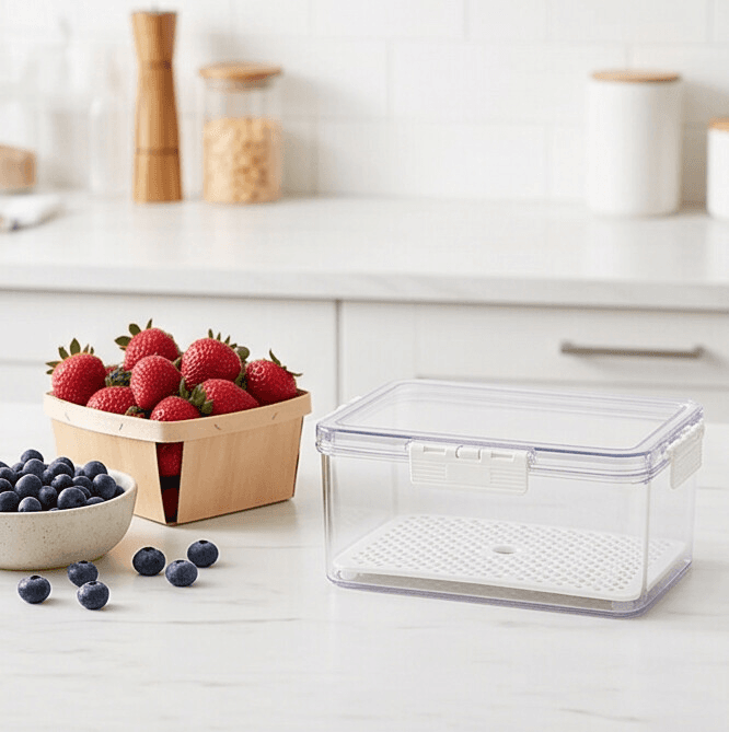 Rectangular Transparent Food Storage Container with Drainage Tray & Side Clip Locks 3