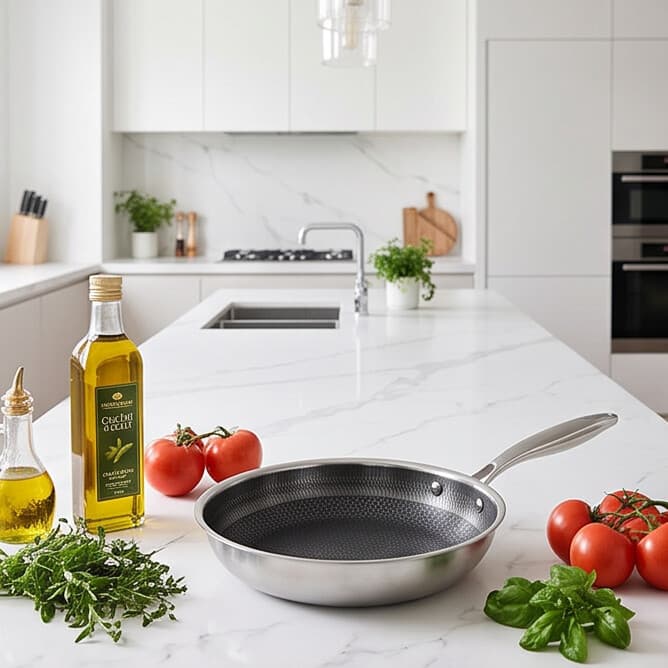 Stainless Steel Frying Pan with Textured Surface, No Lid - Suitable for Quick Frying - 24x7.5cm 3