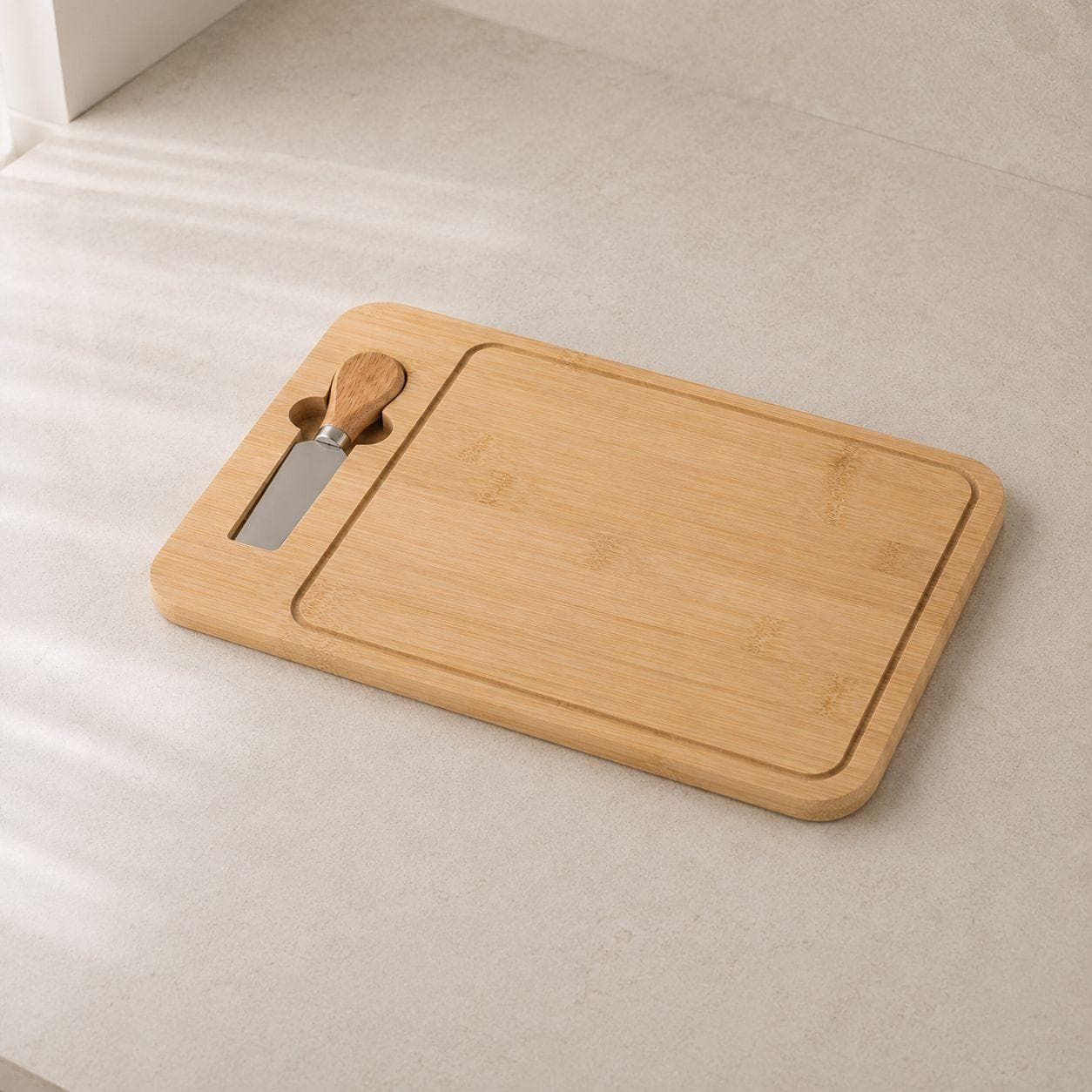 Luxury Bamboo Serving and Cutting Board with Handle and Cheese Knife – Size 36×23×1 cm

 2