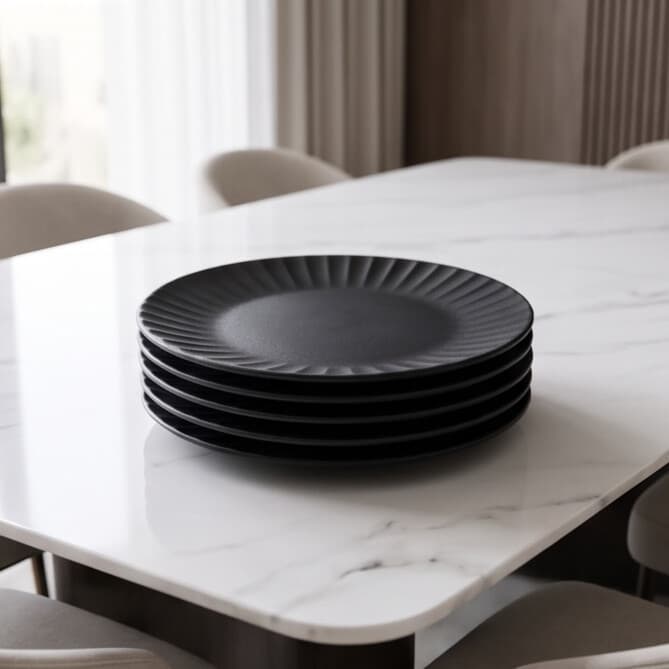 Ribbed Ceramic Plate – Navy Blue – 27cm 2