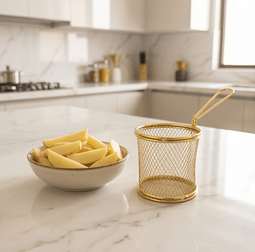 Metal Serving Basket with Handle for Fries & Fried Snacks – Size 7.5×13.5 cm
 3