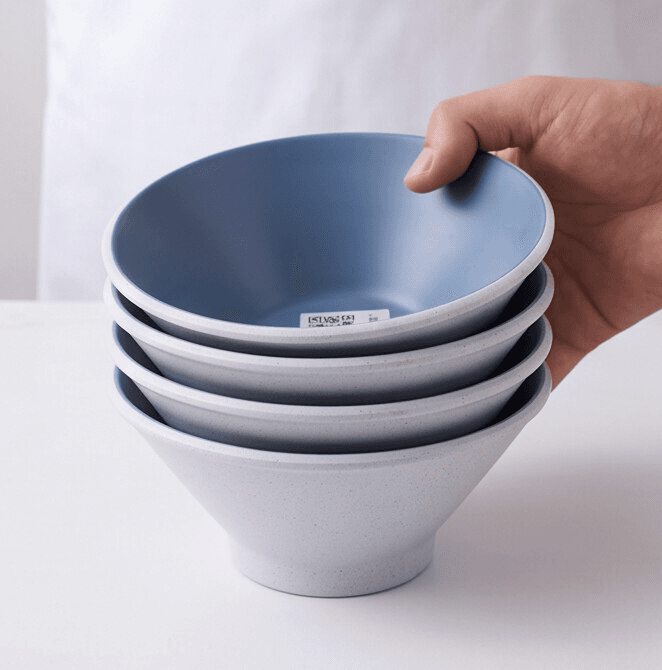 Melamine Serving Bowl Set - 4 Pieces - Matte Blue on Speckled White - 19cm 1