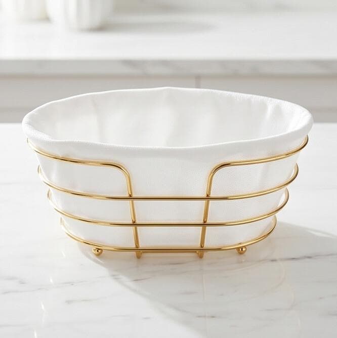 Gold Metal Serving Basket for Bread & Fruits