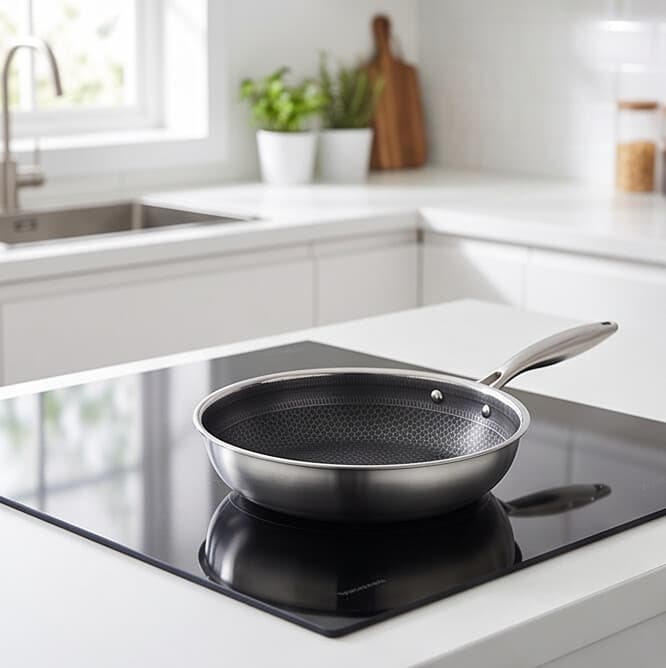Tri-ply stainless steel pan with a glossy finish, no lid, 1.6L capacity, size 28 × 8 cm. 2