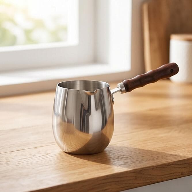 Stainless Steel Kettle with Wooden Handle - Suitable for Easy Heating and Pouring - 350ml