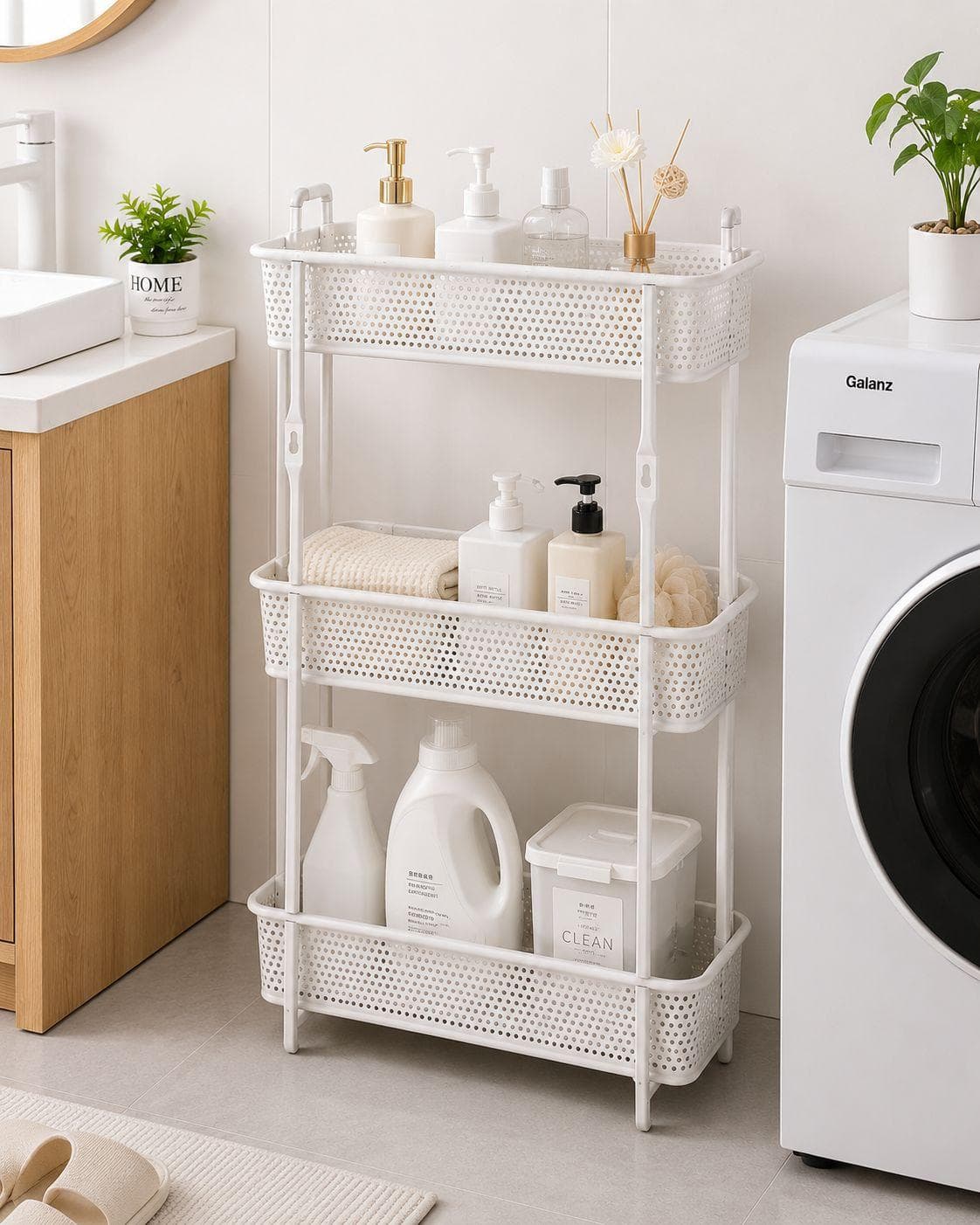 Three-Tier Bathroom & Kitchen Storage Shelf White 4