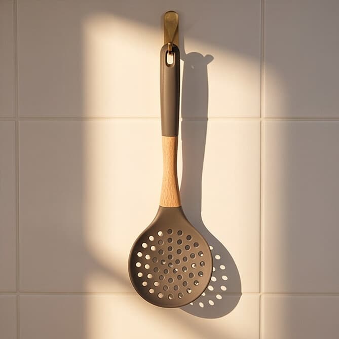 Silicone Draining Spoon with Wooden Handle