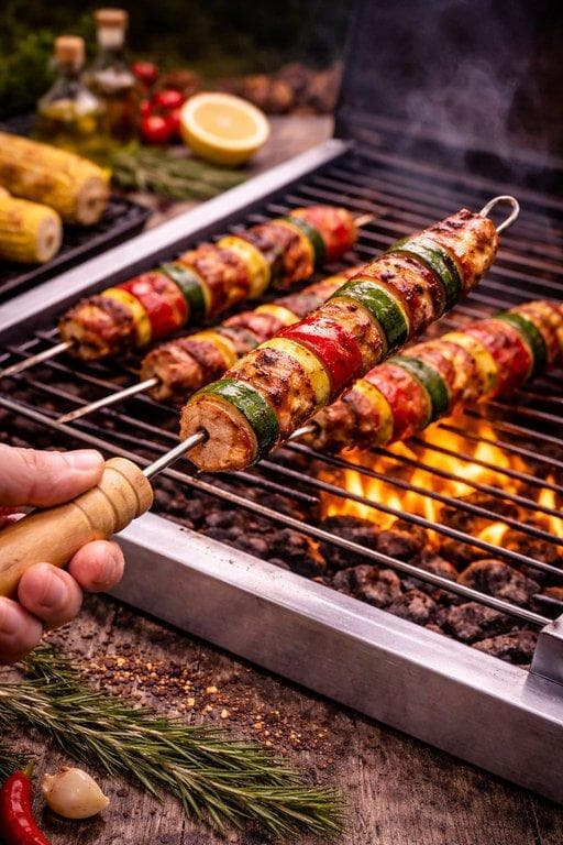 Stainless Steel BBQ Skewers with Wooden Handle - Set of 4 2